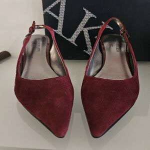 AK Anne Klein Suede Leather Sandals Slingback Heels  US 7 Burgundy Wine Dark Red